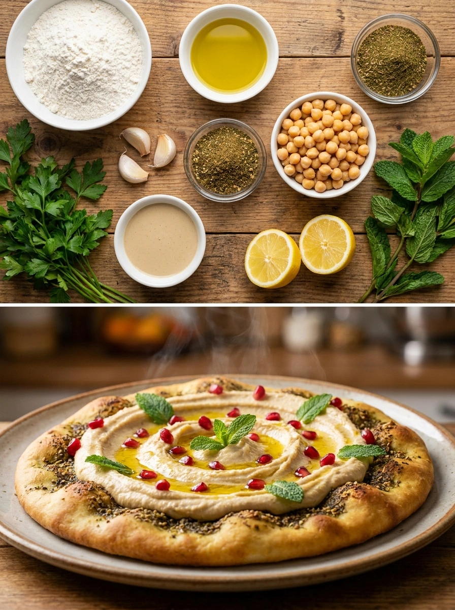 Za'atar Flatbread with Hummus Swirl - traditionellt Libanon Vegetariska recept recept, perfekt till vardagsmiddag